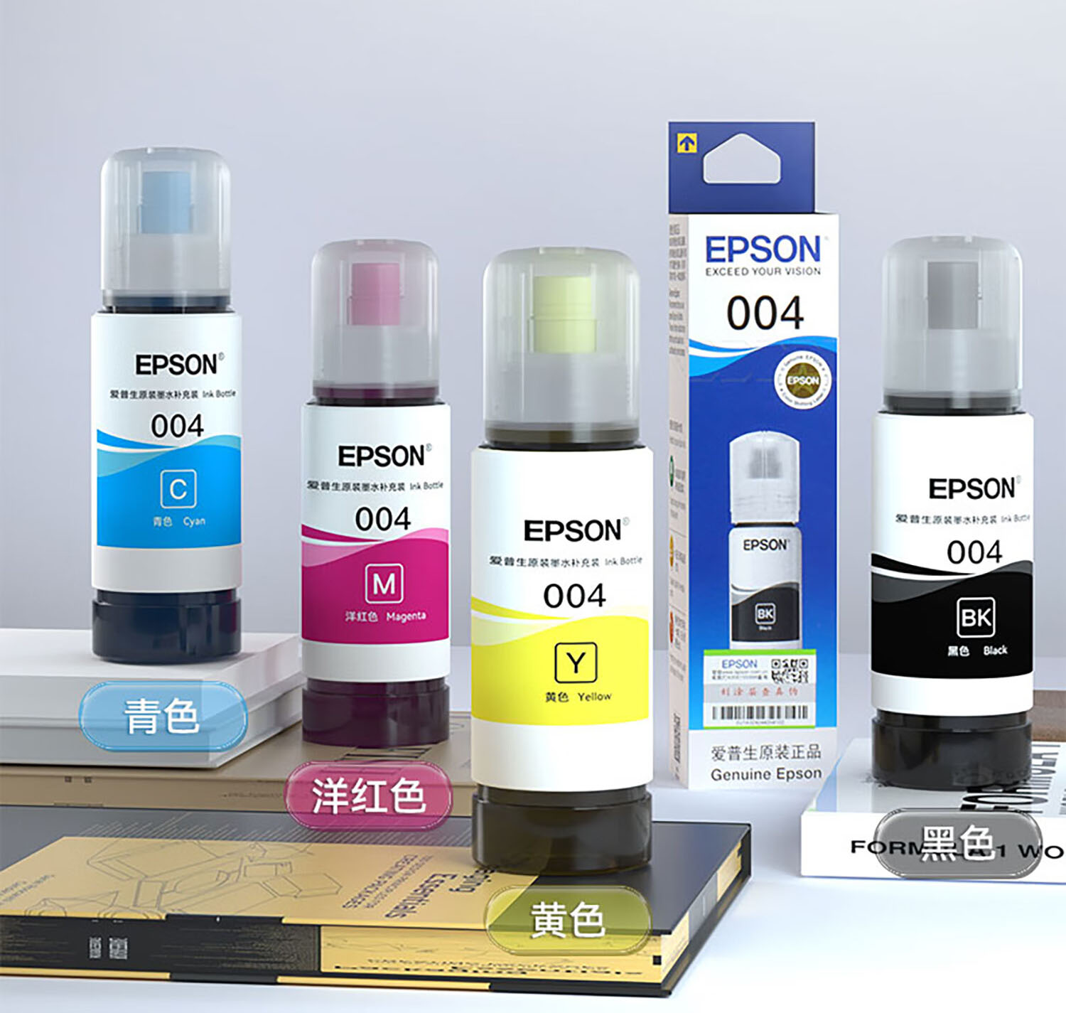 EPSON-004 정품잉크세트 /L3153 L3151L3108 L3118L3119 3251 3253 /4개지색 [흑/홍/황/파랑 각1병]